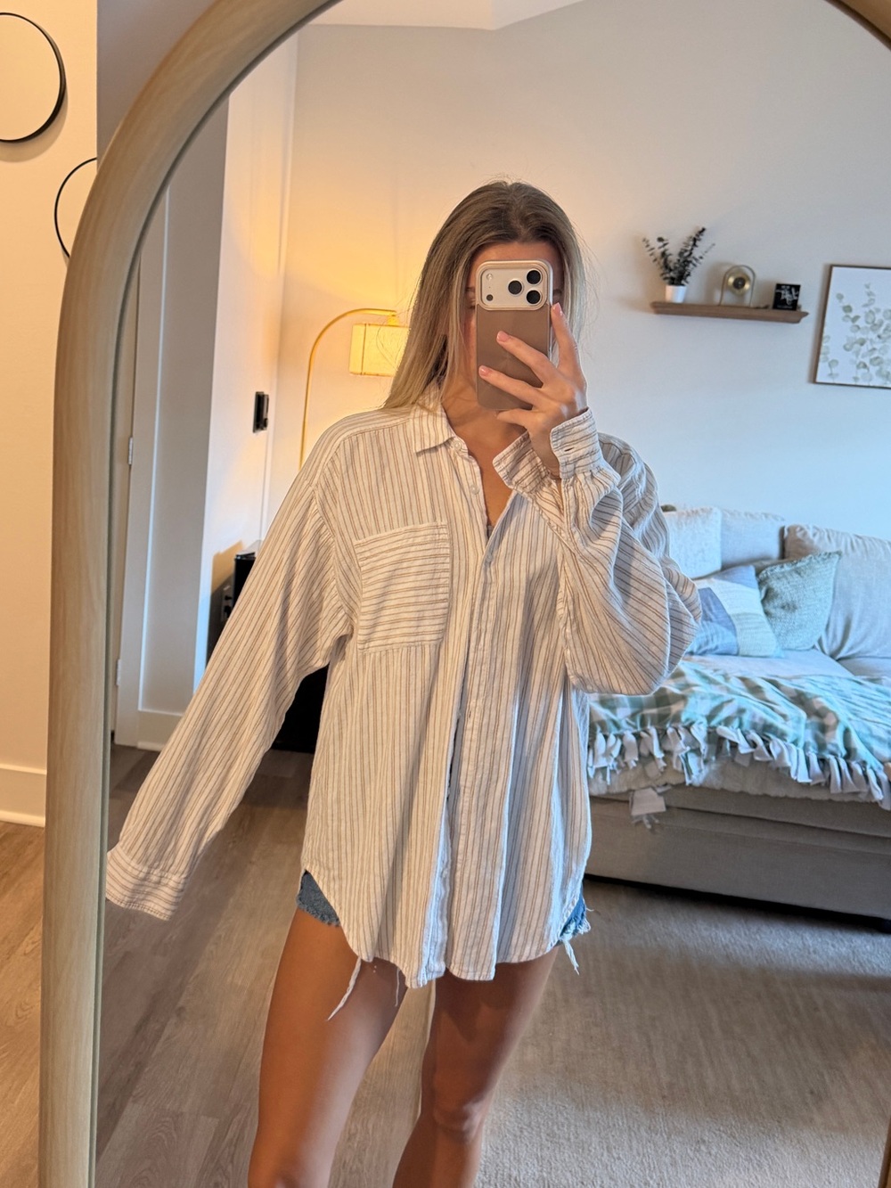 LOFT Light Blue and White Striped Oversized Sleep Shirt